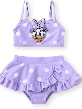 NWT Disney 3T Lavender Polka Dot Daisy Bikini Set with Ruffle Skirt